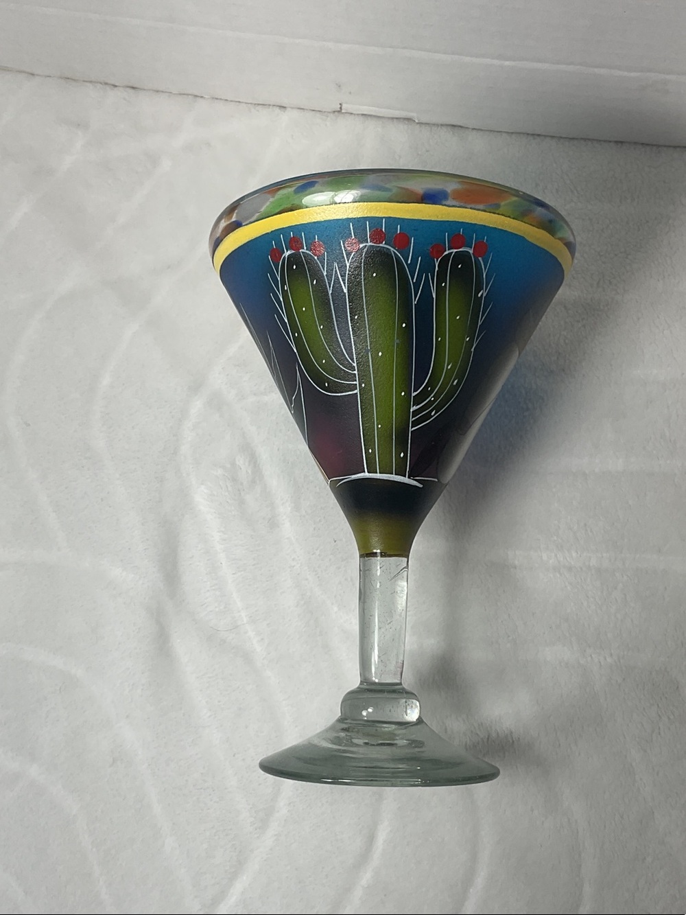 Hand-Painted Blue Cactus Margarita Glass